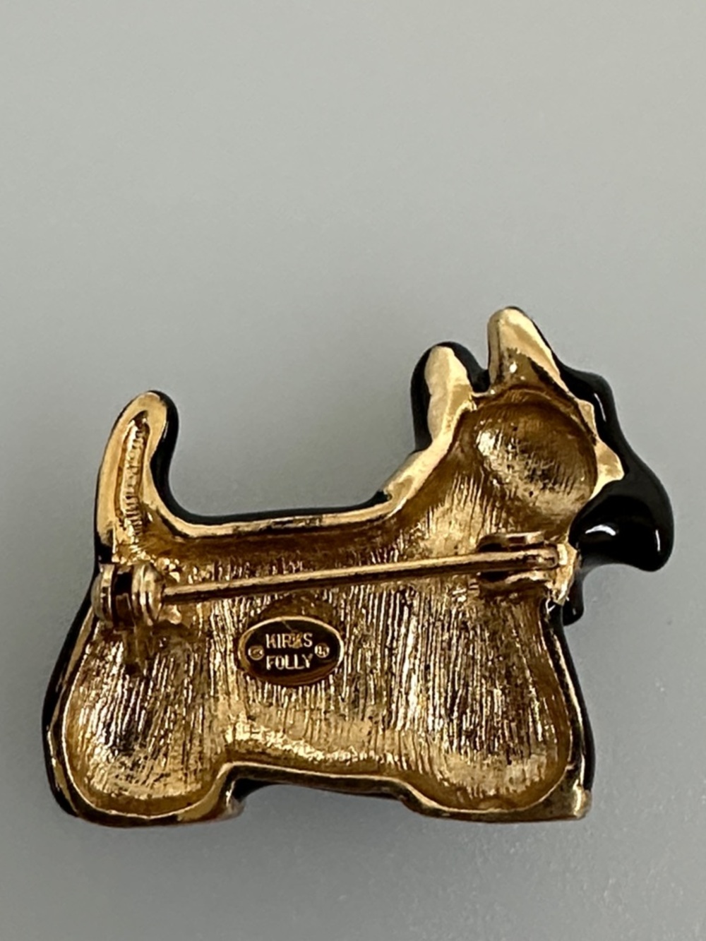 Kirks Folly Black Scottie Dog Pin with Gold Accents and Green Eyes - Picture 2 of 7
